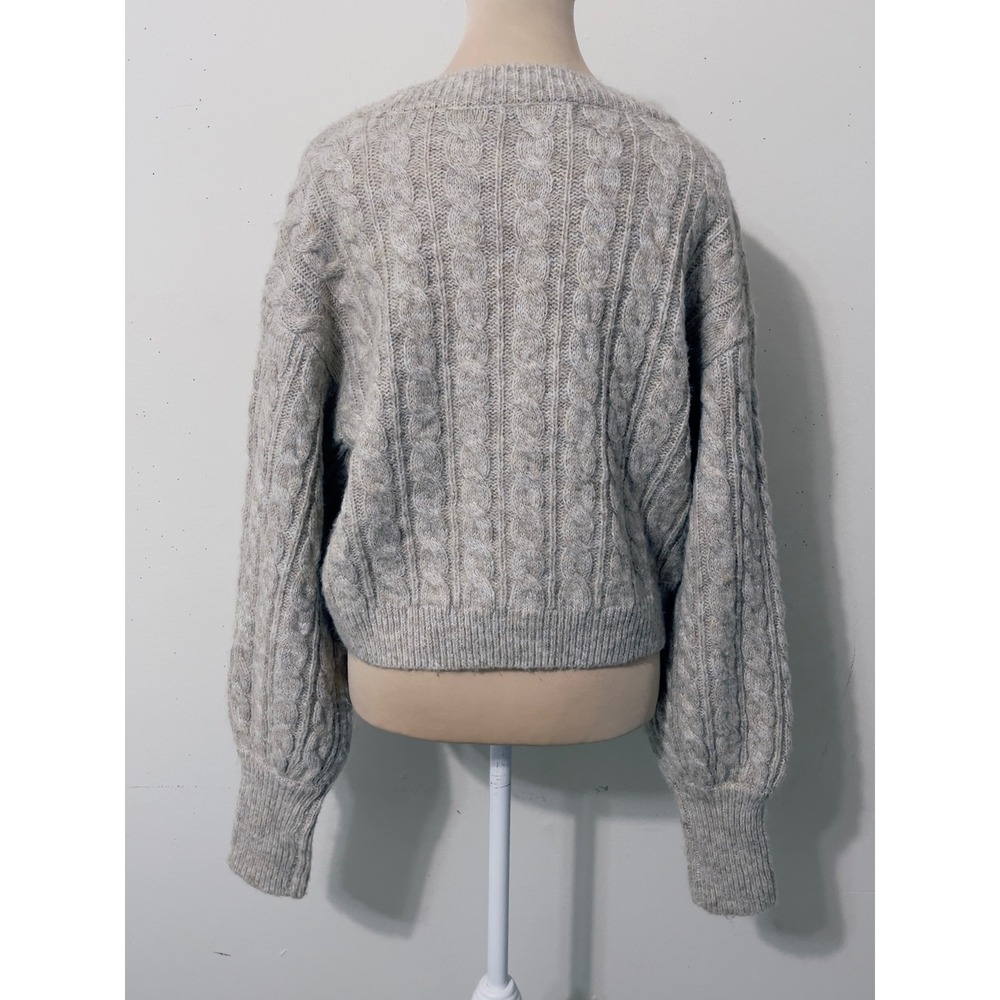 Olivaceous Cable Knit Wool Blend Sweater Beige Small Neutral Chunky Cottagecore - Picture 6 of 9
